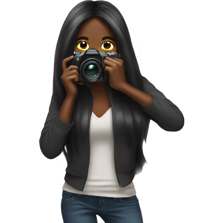 black woman super long hair photographer camera covering face emoji