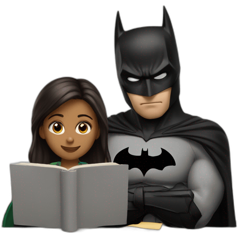 The girl and the batman are studying emoji