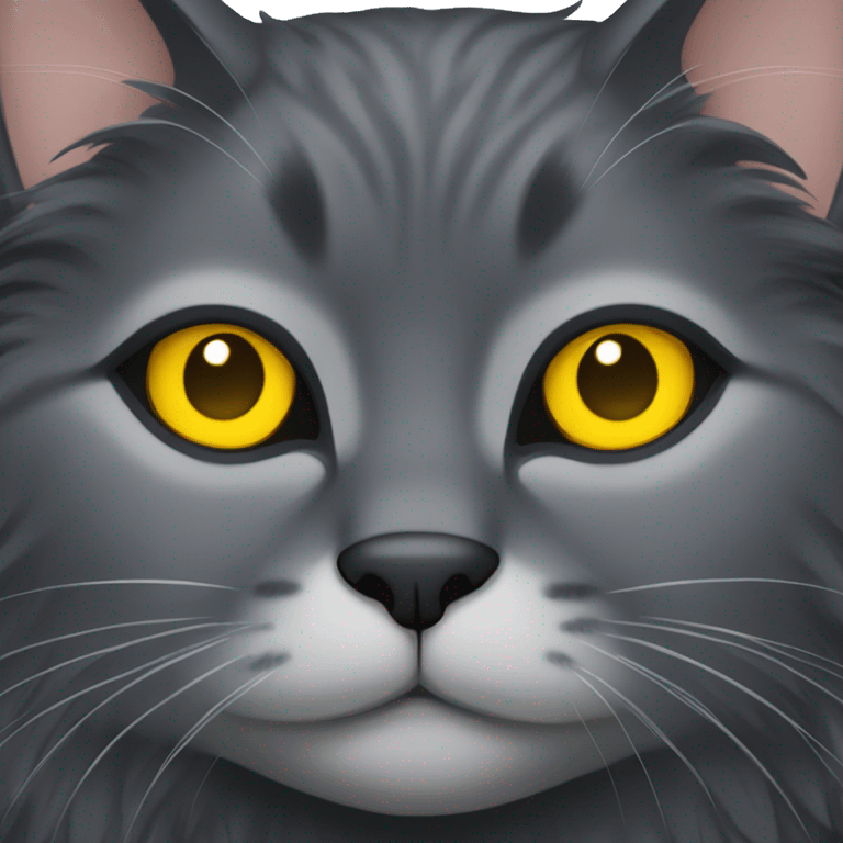 Fluffy dark grey cat with yellow eyes emoji