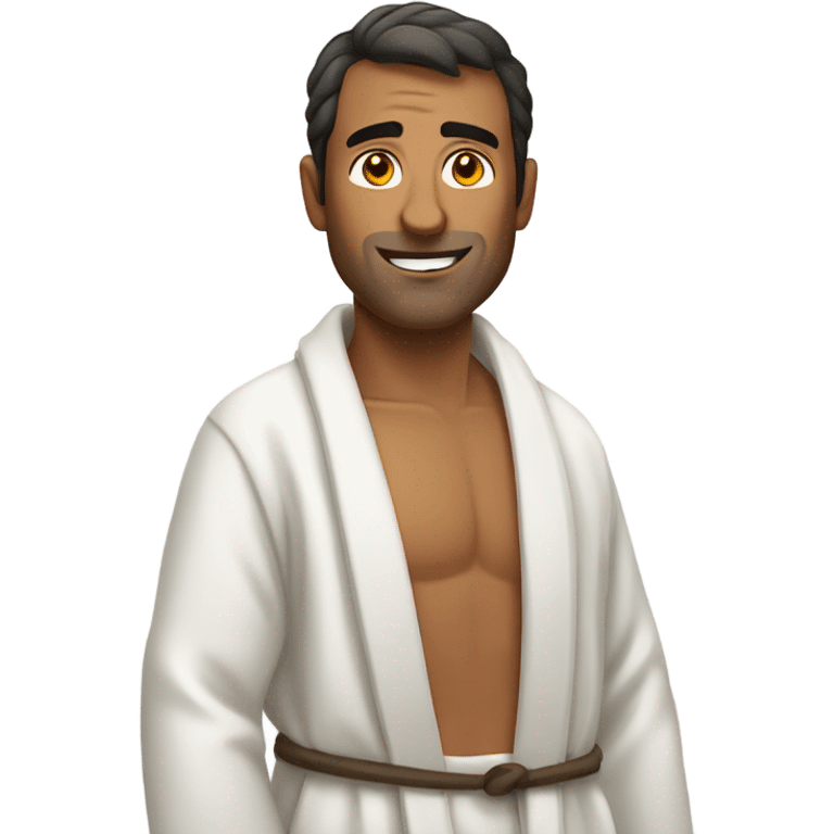 Spanish guy in a bathrobe with no shirt on  emoji