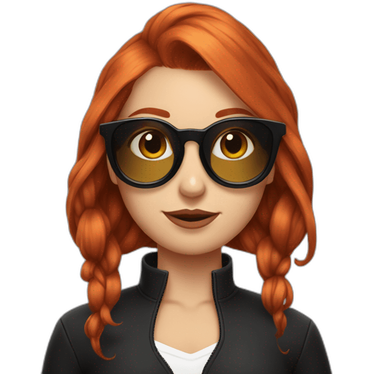 Bad Redhead girl bun Sun glass bun and wearing black with a cockatiel in the shoulder emoji