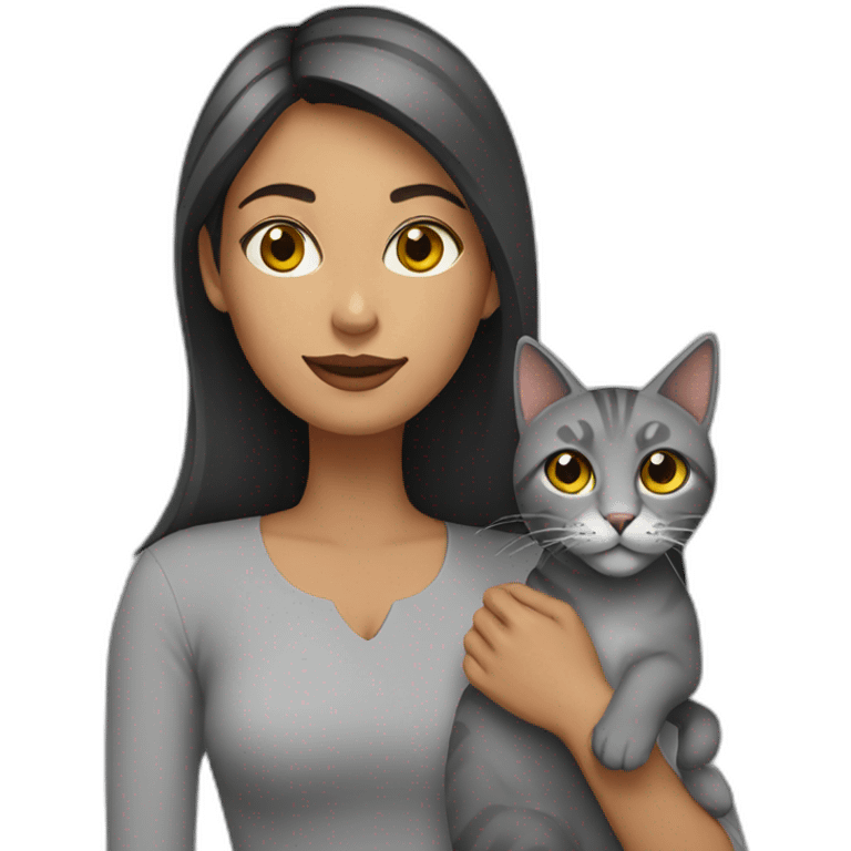 mujer con gato gris emoji