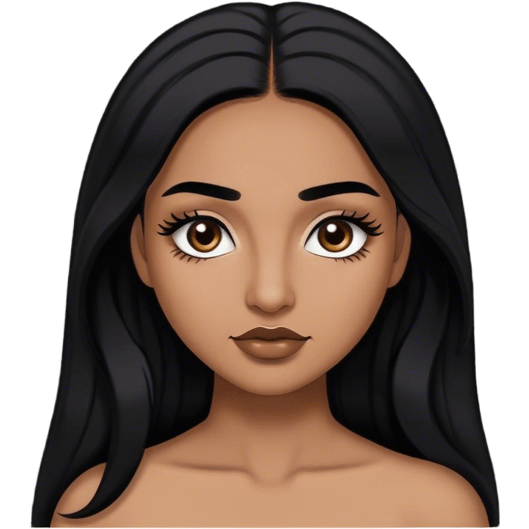 Woman with medium brown skin, medium arched dark brown eyebrows, full lashes,and long black hair emoji