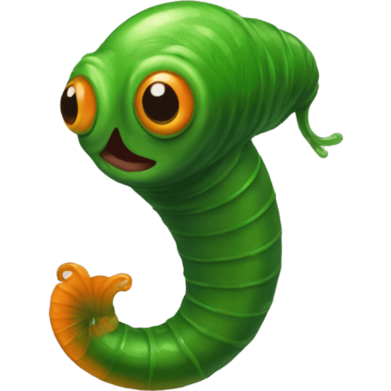 Eight-eyed green and orange leech with suction emoji