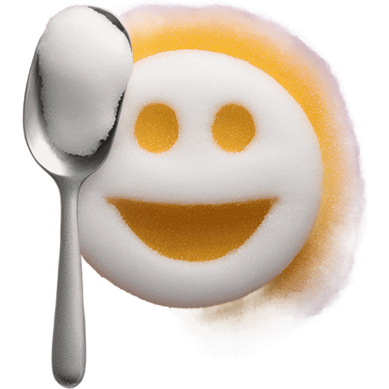 Smiley face covered in sugar behind a lighter with a spoon covered in sugar emoji