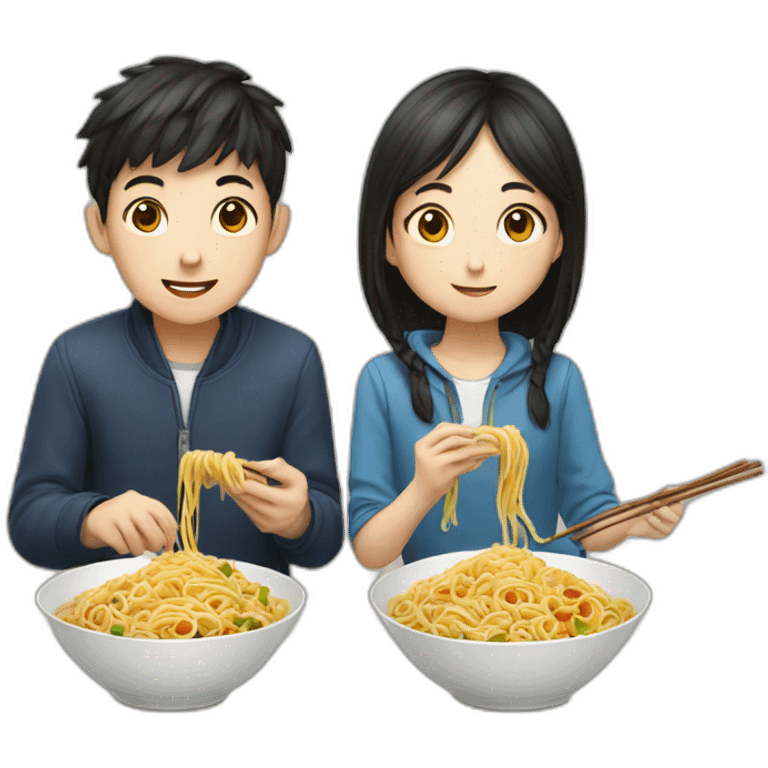 boy and girl eating noodles chinese emoji