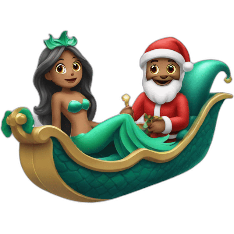 Two mermaids in Santa’s sleigh emoji