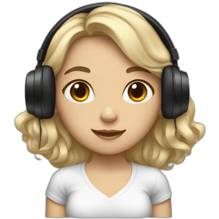 girl with fair skin and tall black wavy hair and headphones emoji