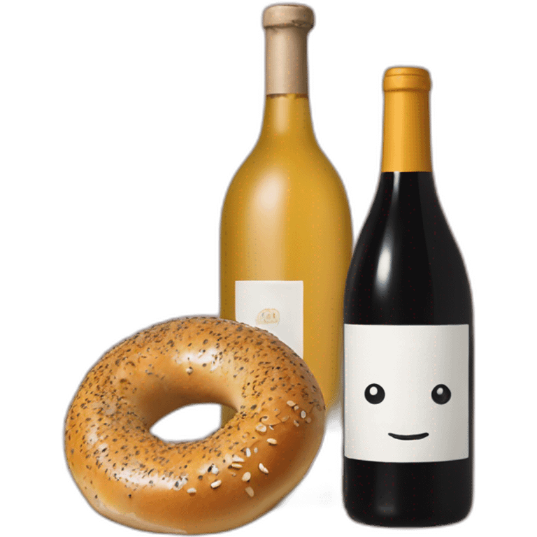 An everything bagel and a bottle of natural wine emoji