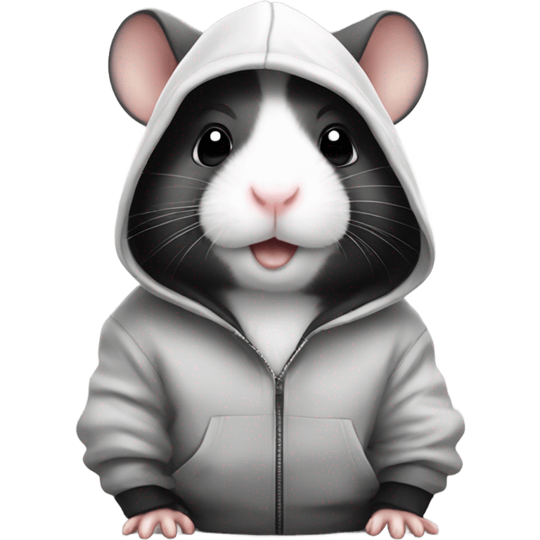 Black and white hamster with a hoodie emoji