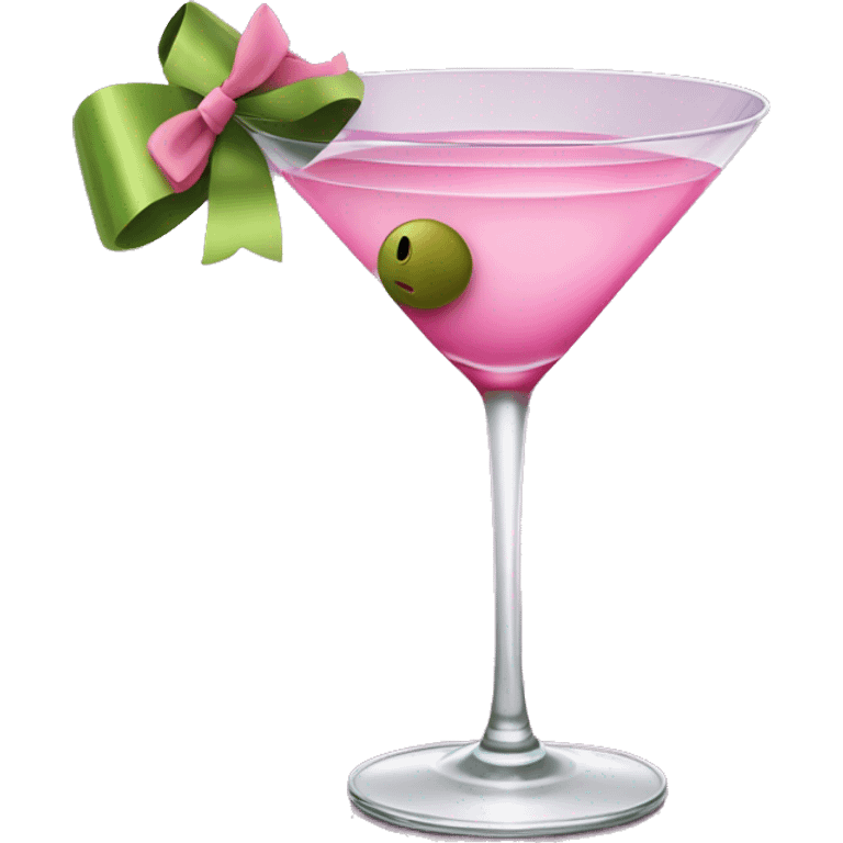 martini garnished with olive in pink bow-wrapped glass emoji