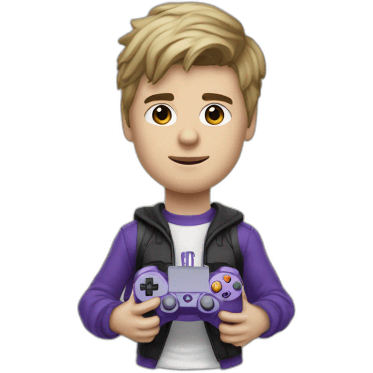 justin bieber with controller in hand playing fc24 emoji