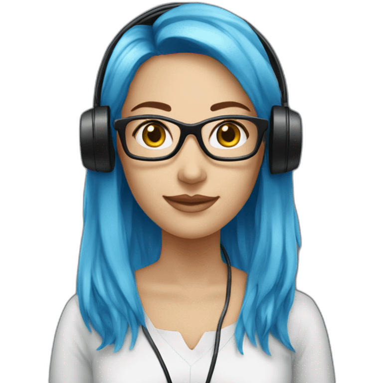 woman with blue dyed hair, telemarketing attendant, wearing black headsets emoji