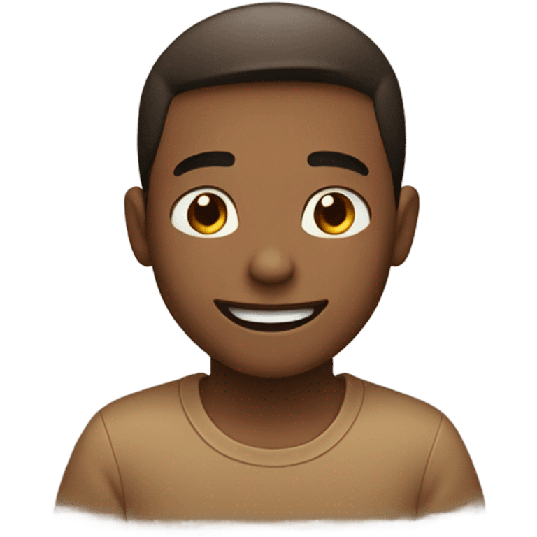 smiling boy in brown shirt not showing teeth emoji