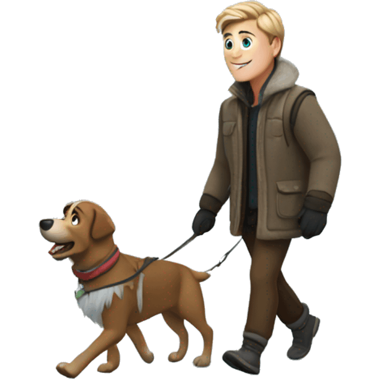 Frozen guy walking his dog outside in the woods emoji