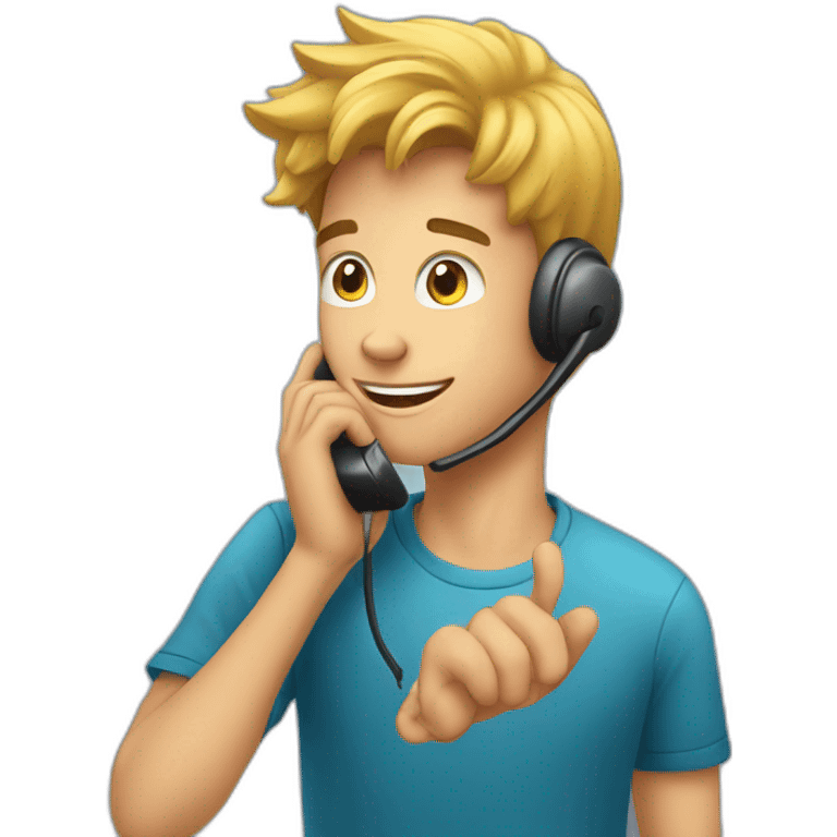 young guy answer phone call with iphone emoji