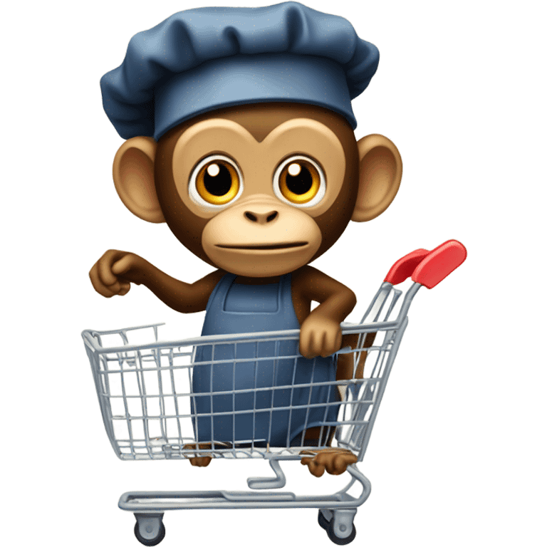 a monkey with a chefs hat holding a shopping cart emoji