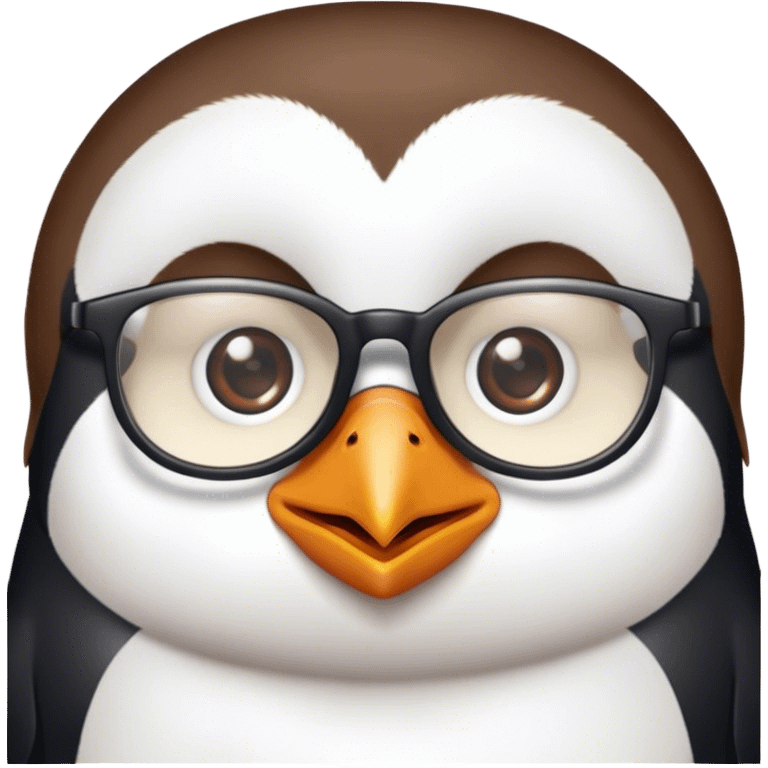 Penguin with brown hair and glasses emoji