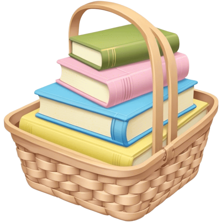 Pastel pink pastel yellow pastel blue and matcha colored books in a basket emoji