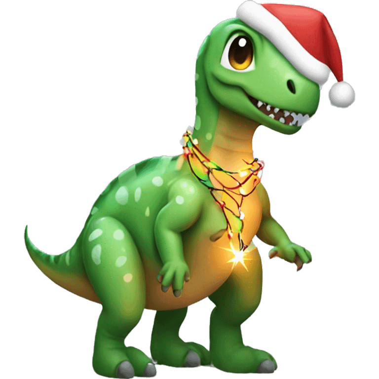 dino wrapped in christmas lights emoji