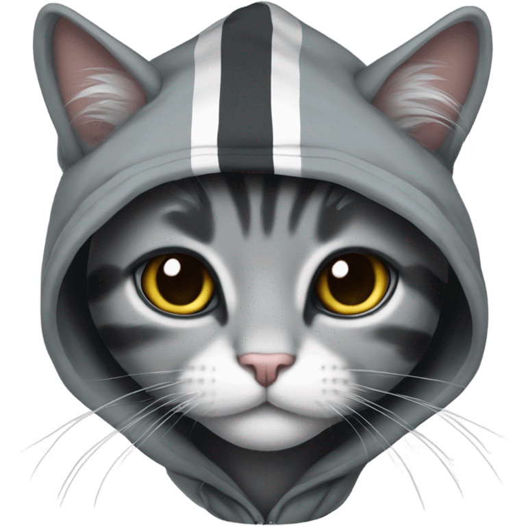 Gray and Black long hair stripe Cat wearing hoodie emoji