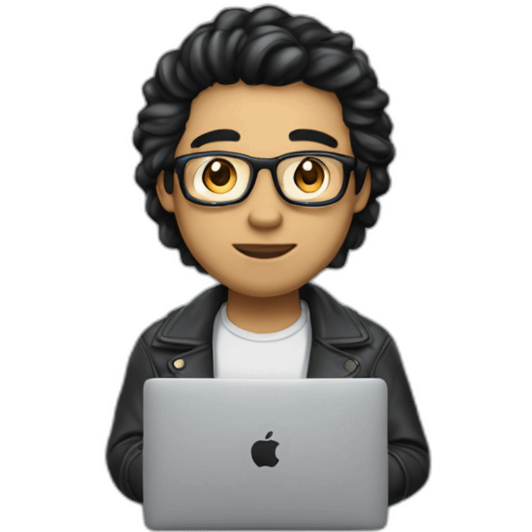 developer with macbook in front, light skin tone and black hair styled emoji