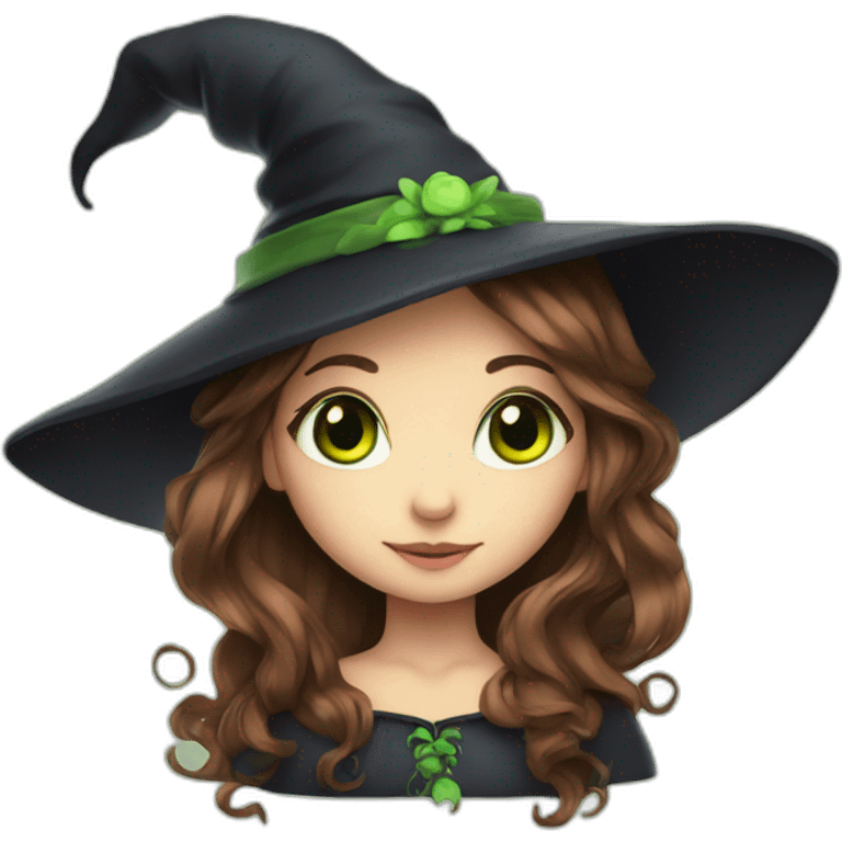 Cute Witch fairy with long brown hair and green eyes emoji