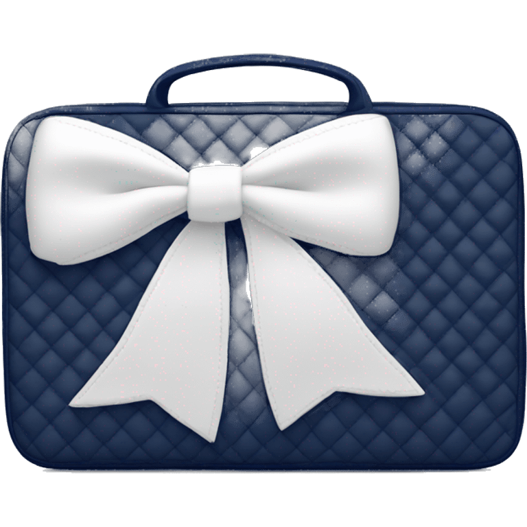 Navy blue quilted laptop case with a white bow on the case emoji