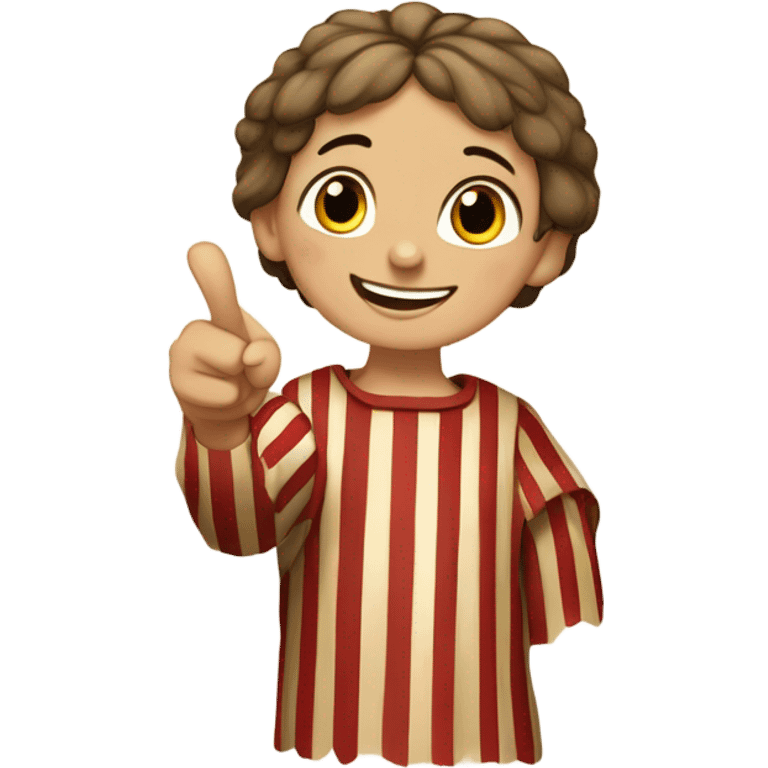 11th century european happy child with horizontal red stripes tunic making ok tumb gesture emoji