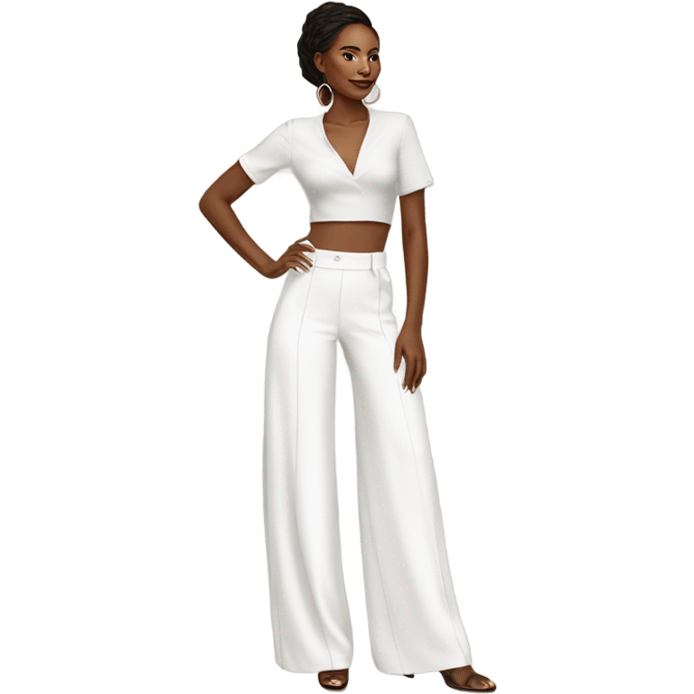 Realistic isolated pair of high waist long wide leg dressy casual pants in white emoji