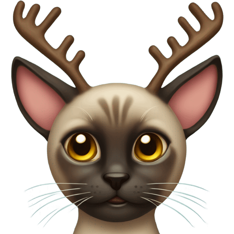 Dark Siamese cat with reindeer Christmas antlers emoji