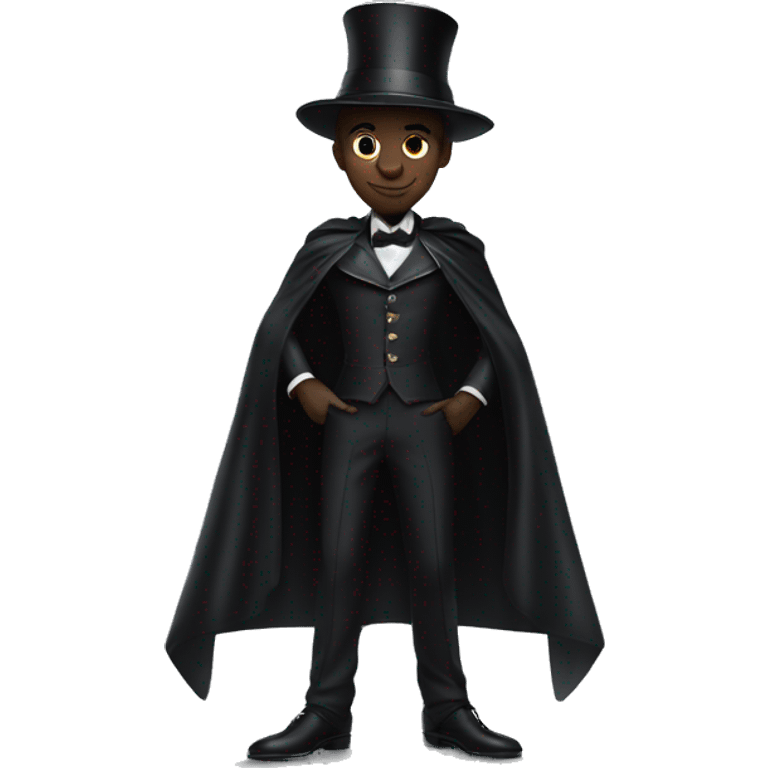 a black photo of black full body magician that has a cape that says ''Dior'', cape, text Dior emoji