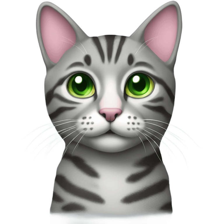 grey tabby with green eyes and pink nose and blue colar emoji