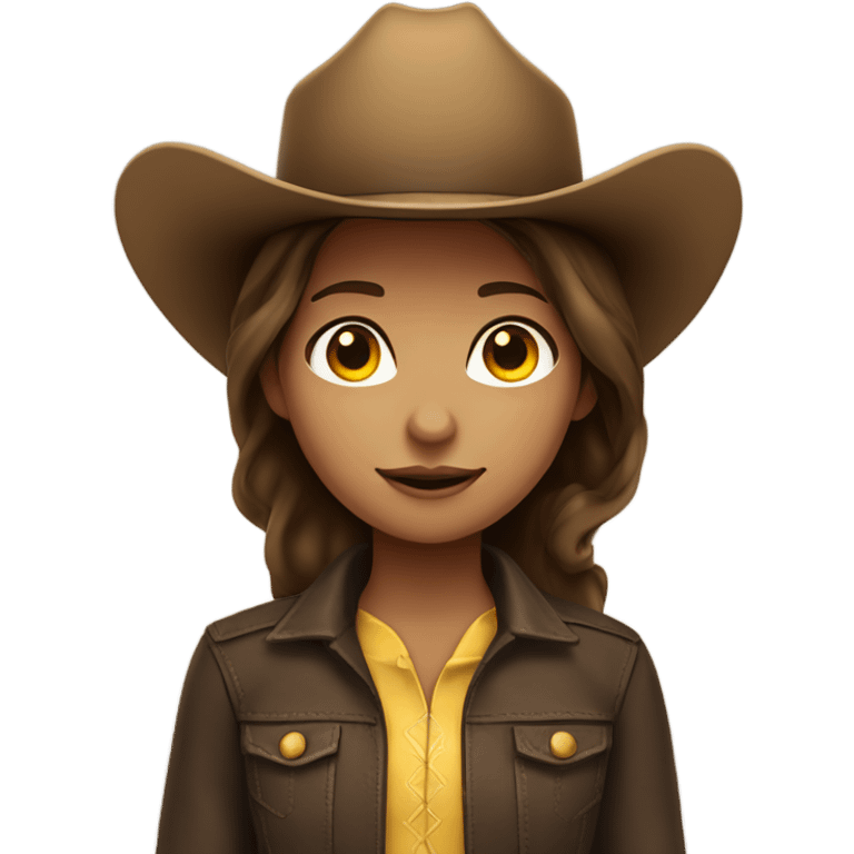 brown hair girl with deep brown cowboy hat, default yellow skin emoji