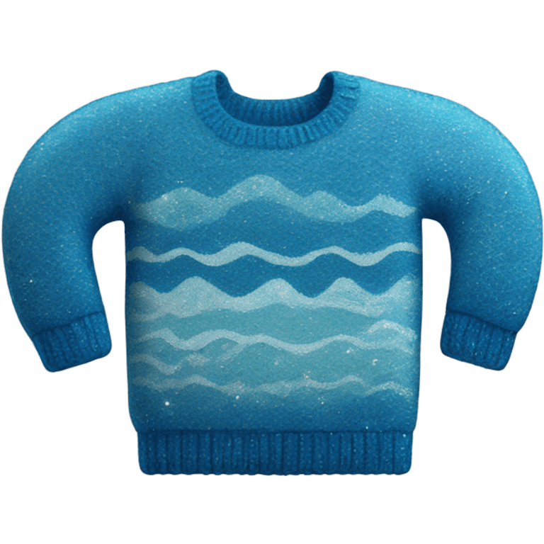 Knit blue sweater with wave glittery design emoji