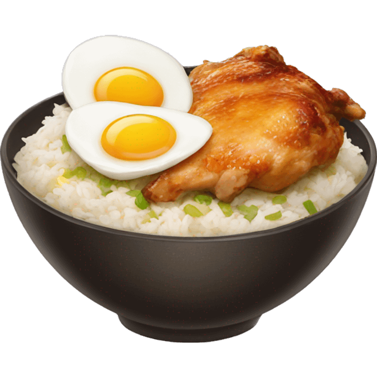 chicken thigh rice bowl with two eggs emoji