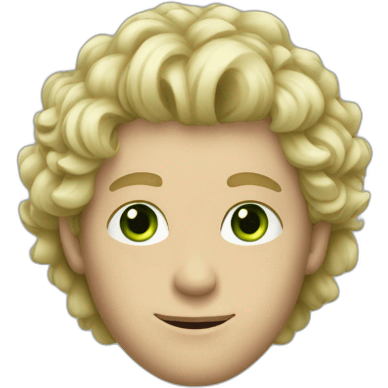 blonde guy with fluffy hair and green eyes emoji