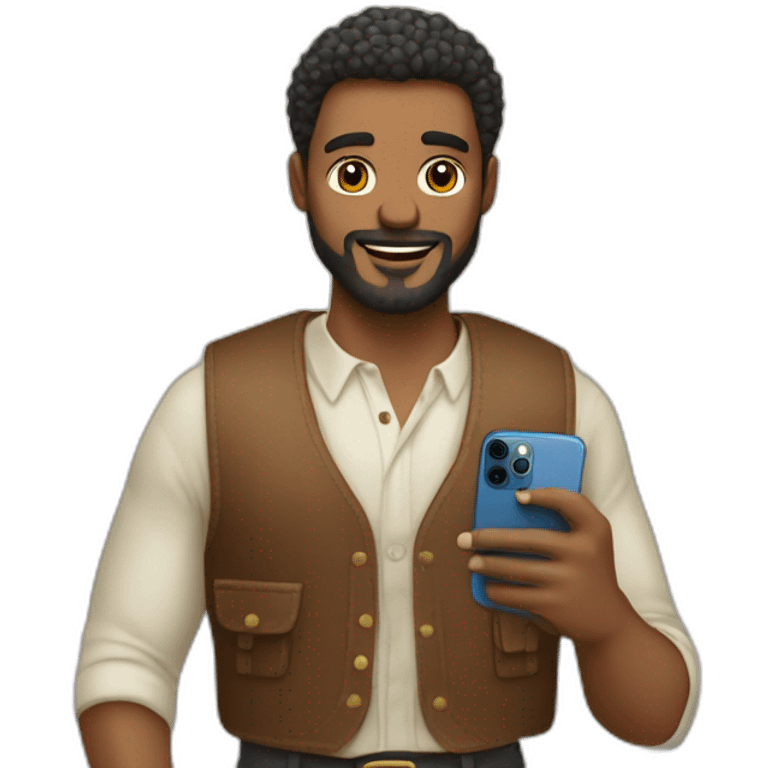 Hombre bien vestido con Iphone 15 pro max llamando a una persona emoji