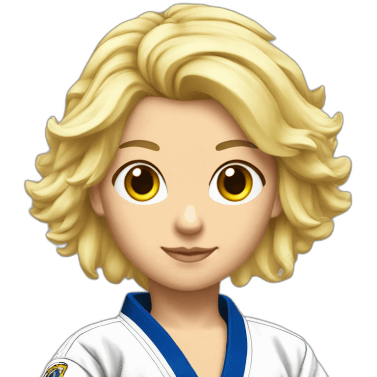 Beautiful blonde woman angel with wings wearing Jiu-Jitsu BJJ gi emoji