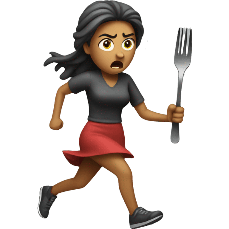 angry woman running with fork  emoji