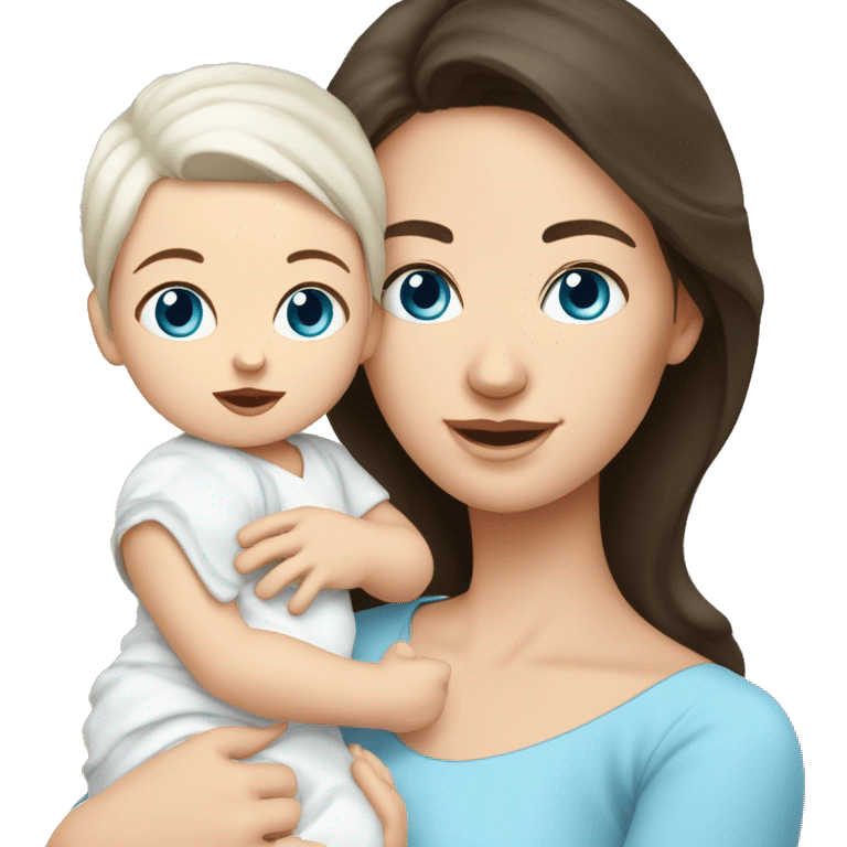 mom holding newborn baby girl with blue eyes white skin dark hair and white skin newborn white girl baby emoji