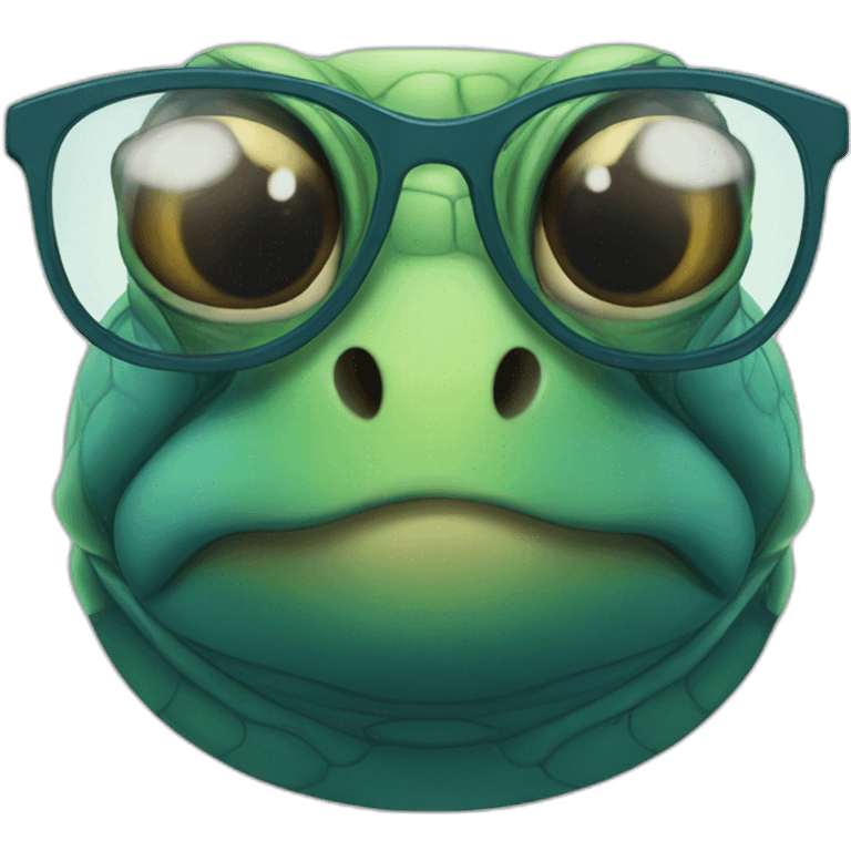 a turtle wearing glasses and making the kissing face emoji