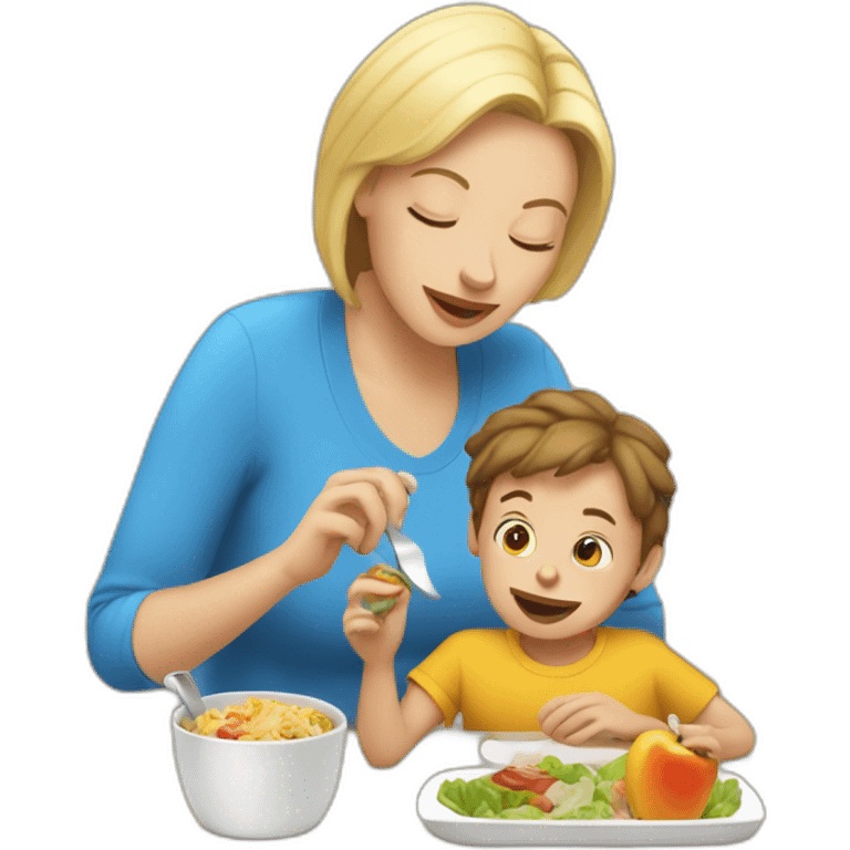 White Mommy with son eat lunch emoji