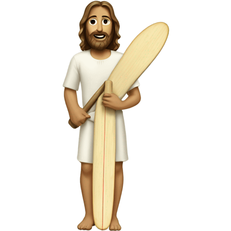 Jesus playing cricket on a surfboard emoji