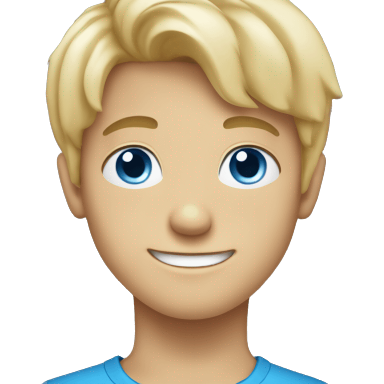 Blonde haired boy with blue eyes smiling with hair down to his shoulders emoji