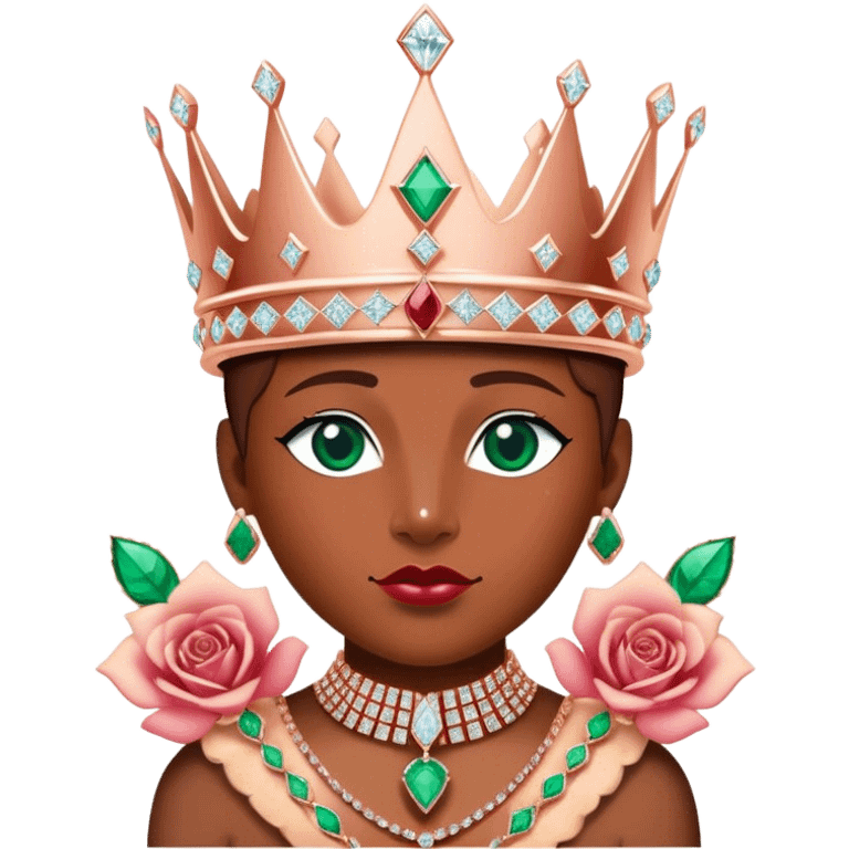 JetSetFly wearing a rose-gold KING crown that is diamond encrusted with monazite, rubies, tiny iced-out perfectly set diamonds, Rolex-rainbow dial crystals, emerald, , VVS emerald diamonds emoji