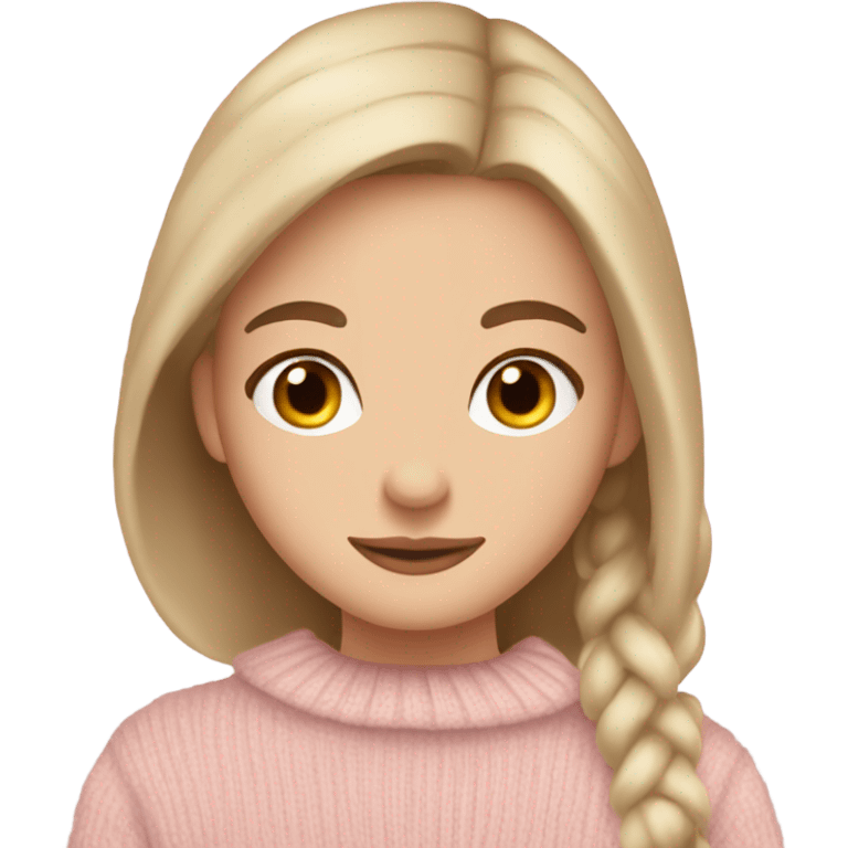 Pretty brown eyed white girl with light pink sweater reading cozy emoji