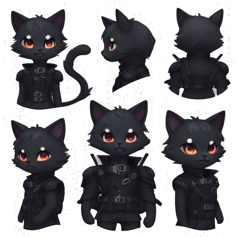 Gorgeous furry gothic dark techwear anime style anthro black cat furry sona Fakemon with blushing face aesthetic and pretty edgy black with collar and harness trending style emoji