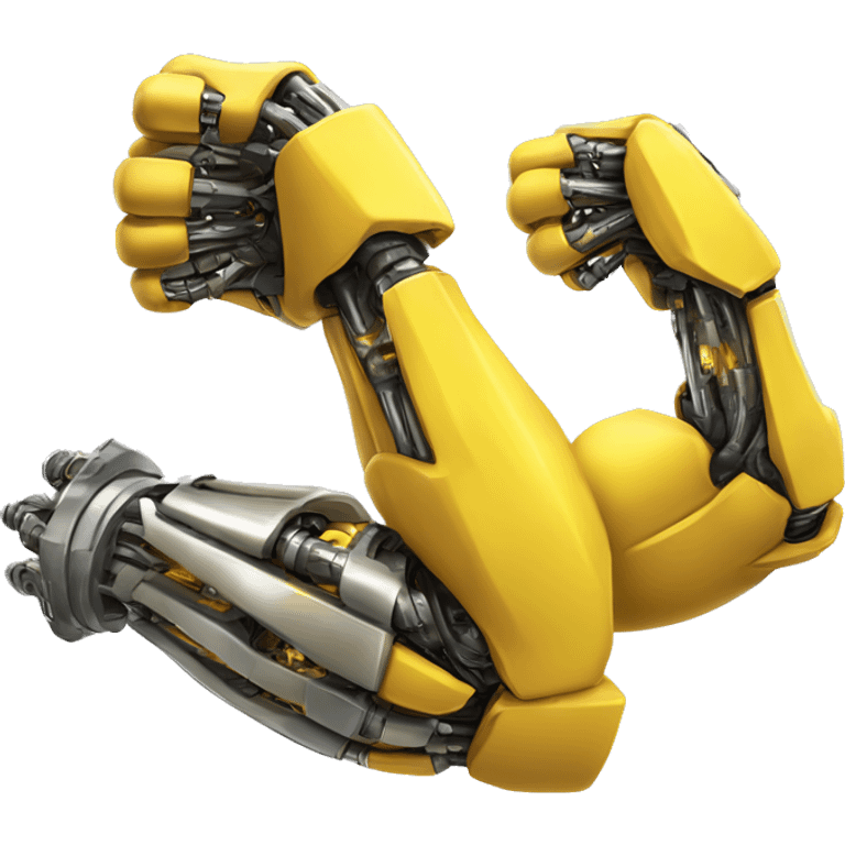 Flexing yellow mechanical cyborg bicep with shocks attached to arm emoji