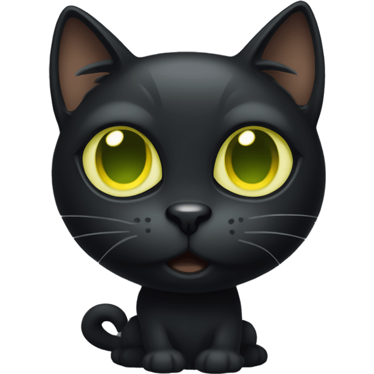 black cat with greenish yellow upturned eyes full body emoji